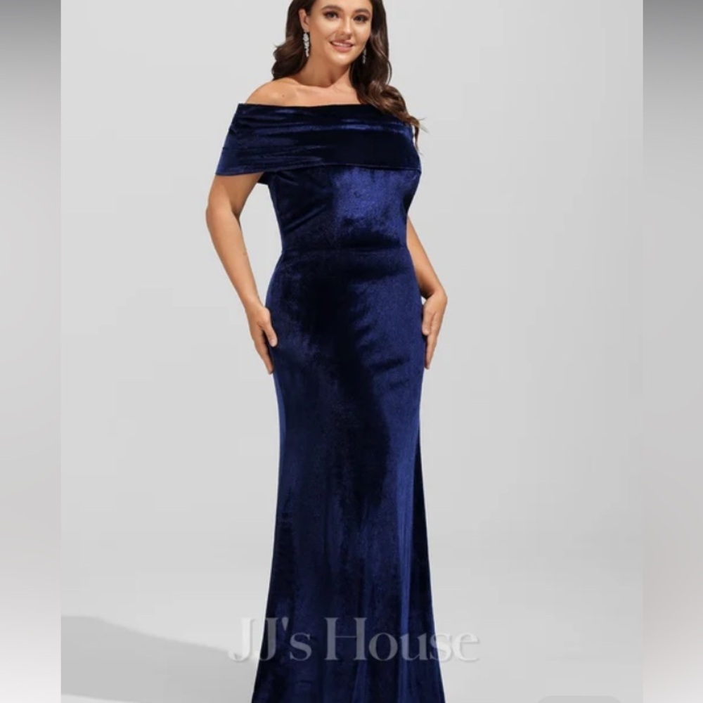 JJ’s House dark blue velvet drop shoulder empire waist maxi dress